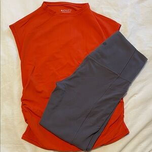 Athleta Orange Top and Periwinkle-Gray Leggings
